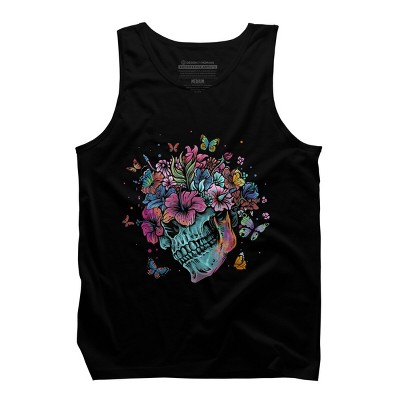 Men's Design By Humans Floral Butterfly Skull Funny Halloween Costume Hippie Flower By JeilJersey Tank Top