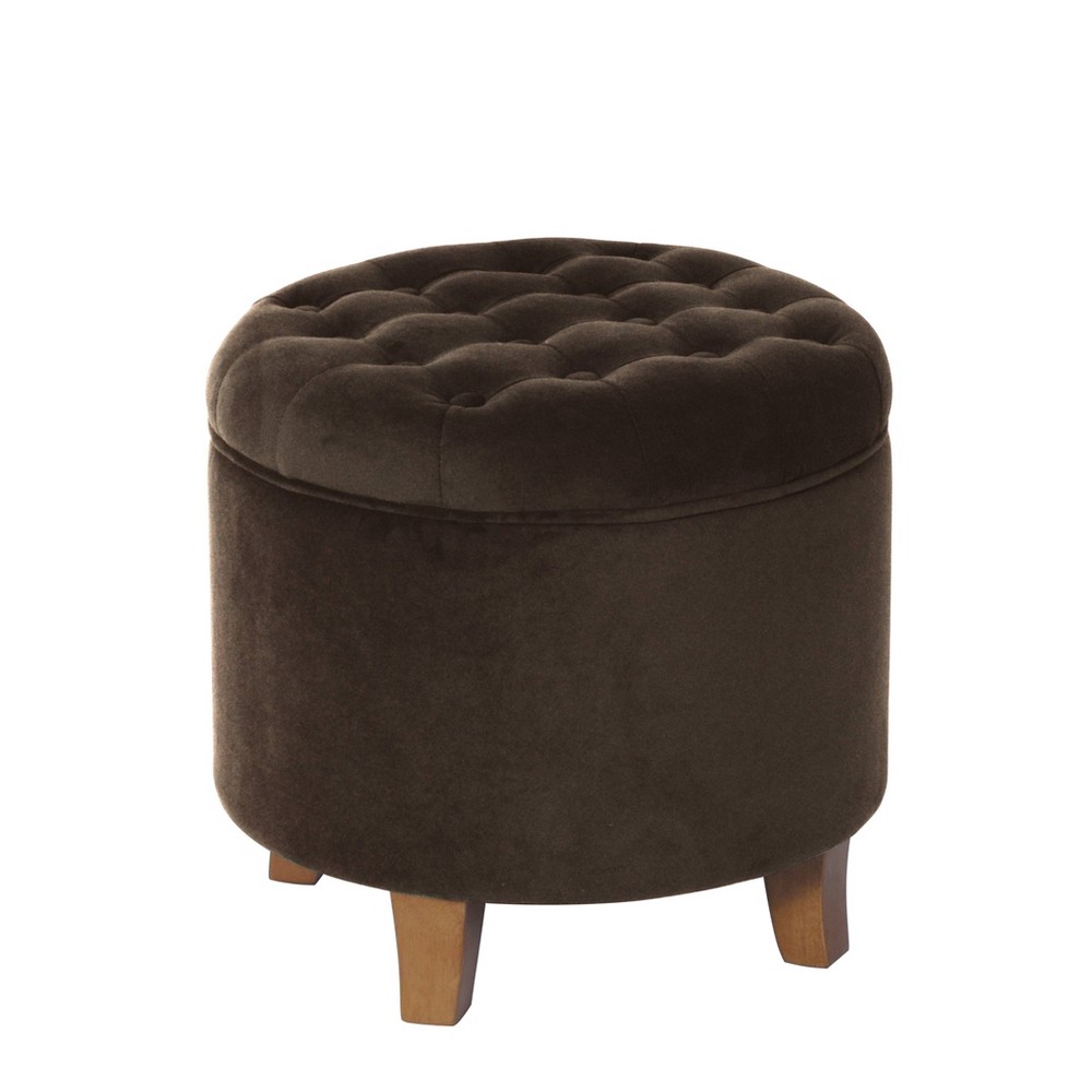 Large Round Button Tufted Storage Ottoman Chocolate Brown Velvet - HomePop