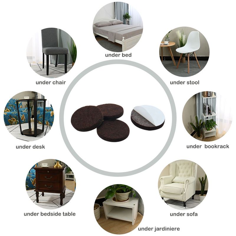 Unique Bargains Round Self-Stick Non-Slip Furniture Felt Pads Dark Brown 90 Pcs, 4 of 6