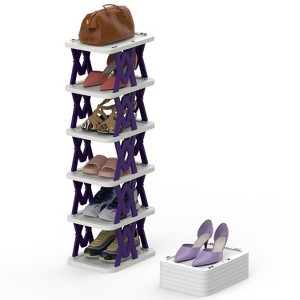 NewHome"6-Tier Foldable Shoe Rack – Space-Saving Vertical Organizer for Small Spaces, Entryway & Bedroom"purple - 1 of 4