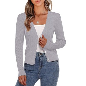 Coolmee Women's Cropped Cardigan Knit ShrugsTops V Neck Button Down Sweaters - 1 of 4