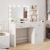 Vanity Desk with Mirror, LED Lights and Power Outlet Makeup Table with 3 Drawers and Storage Shelves Dressing Table, White. - 2 of 4