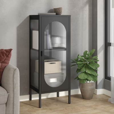 vidaXL Sideboard Black 15.7 in.x13.8 in.x41.3 in. Glass and Steel