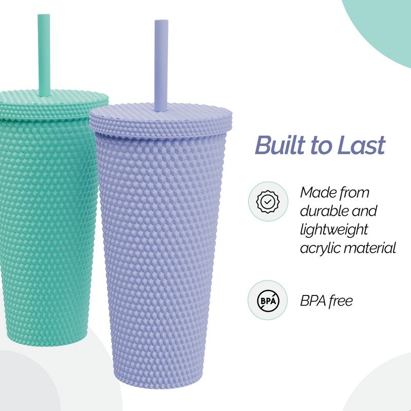 Copco Studded Straw Tumblers with Lid and Straw, Acrylic Cold Tumbler with Spill Resistant Lid, Travel Mug; Cupholder Friendly, 22-Ounce, Set of 2, 3 of 8