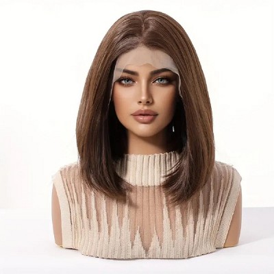 Jessie's Wig 10 Inch Straight Short Bob Lace Wigs Synthetic Hair 13*6 Lace Brown 1 Pc/Pack