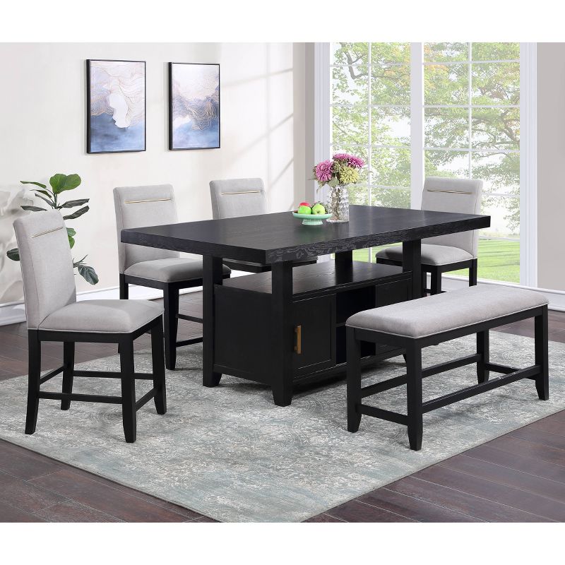 6pc Yves Counter Height Dining Set with Storage Rubbed Charcoal - Steve Silver Co., 3 of 12