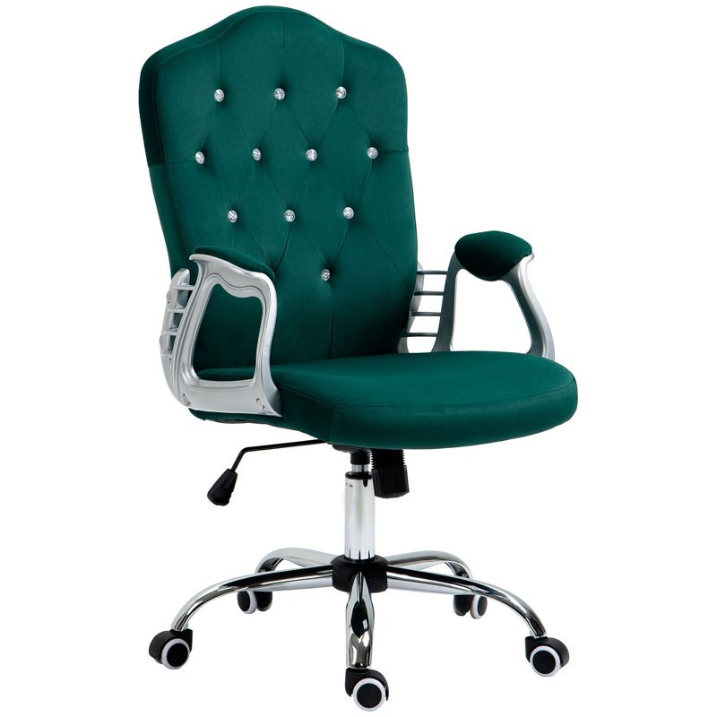 Vinsetto Home Office Chair, Velvet Computer Chair, Button Tufted Desk Chair with Swivel Wheels, Adjustable Height, and Tilt Function, 1 of 7