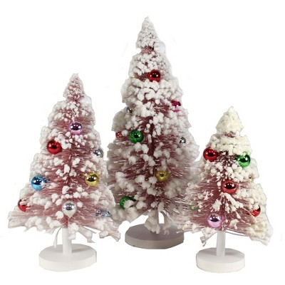 Christmas 13.5" Pink Snow Forest Trees Putz Village Retro  -  Decorative Figurines
