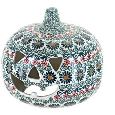 Blue Rose Polish Pottery Rustic Sage Pumpkin Luminary