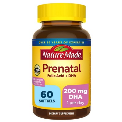 Nature Made Prenatal with Folic Acid + DHA, Prenatal Vitamin and Mineral Supplement Softgels - 60ct