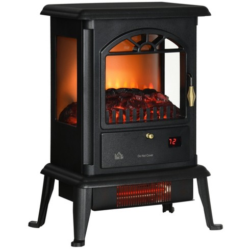 HOMCOM 23 Electric Infrared Fireplace Stove, Freestanding Fireplace Heater  with Realistic Flame, Adjustable Temperature, Timer, 1000W/1500W, Black