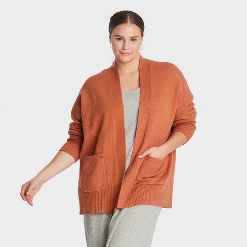 Women S Plus Size Open Front Cardigan A New Day Brown 2x Target