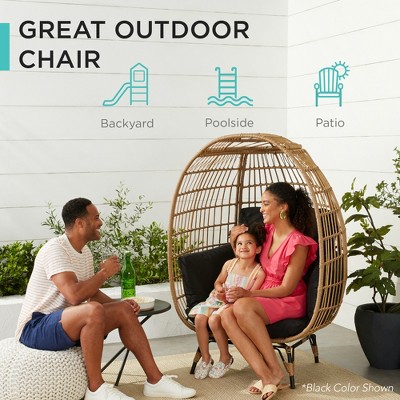 Gray Wicker Oversized Egg Lounge Chair with Cushions