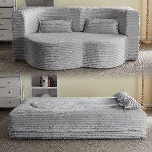Kumasinova Modern Teddy Fabric Foam-Filled Floor Sofa with 2 Pillows, Convertible Sleeper Sofa Bed, 15" Full Size Folding Mattress for Living Room - 1 of 4