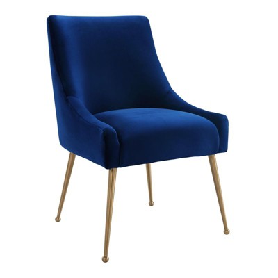 Navy Velvet Upholstered Side Chair with Gold Tapered Legs