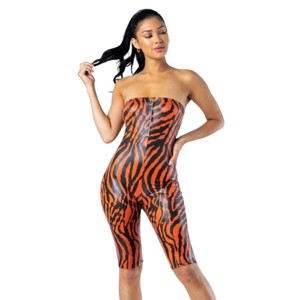 Slickblue Women’s Zebra Print Tube Romper with Front O-Ring Zipper, Trendy Jumpsuit, S-L, Yellow/Orange - 1 of 4