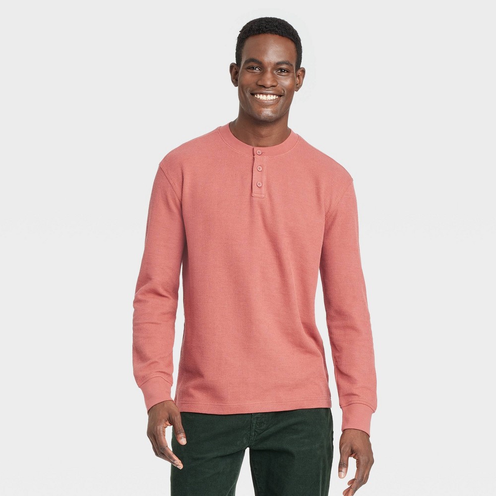 Men's Long Sleeve Textured Henley T-Shirt - Goodfellow & Co™ Red XXL
