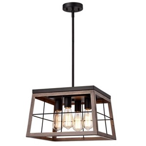 Chloe Lighting Ironclad Industrial 4 Light Ancient Wood Large Pendant Ceiling Fixture 16" Wide - 1 of 4