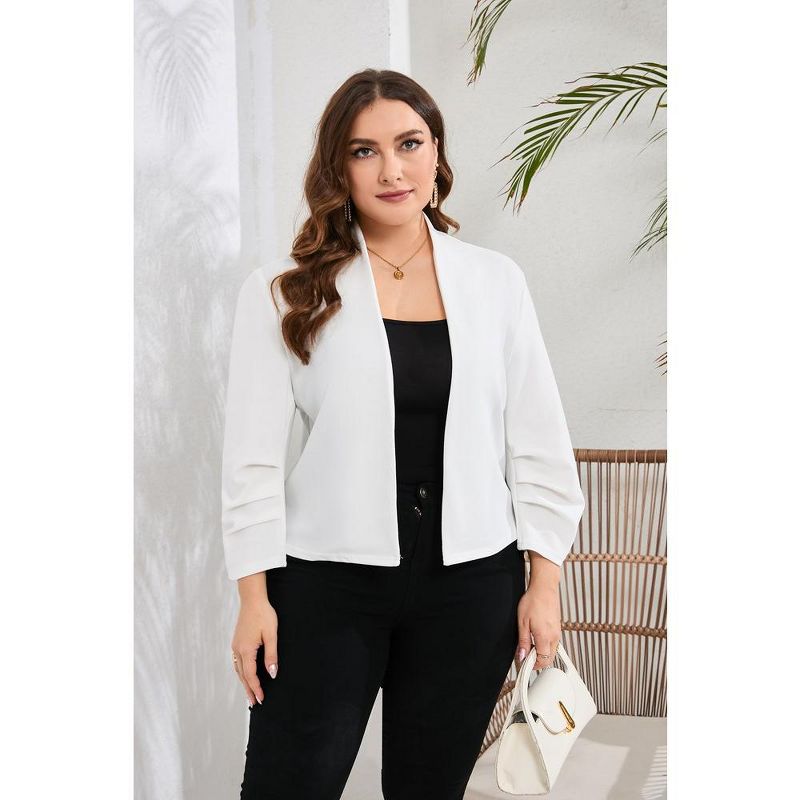Whizmax Plus Size Blazer for Women 3/4 Sleeve Open Front Office Cropped Blazer Jacket, 5 of 8