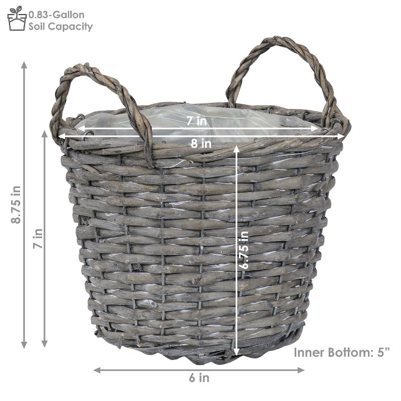 Sunnydaze Gray Willow Wicker Planter Baskets with Handles and Plastic Lining - Set of 5, 3 of 11