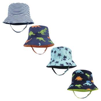 Hudson Baby Infant Boy 4Pc Sun Protection Hat, Dino Stripe Dinosaur Palm Tree