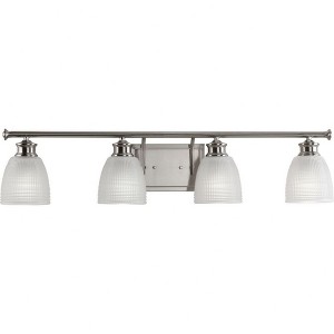 Progress Lighting Lucky Collection 4-Light Bath Wall Light, Brushed Nickel, Double Prismatic Frosted Glass Shade - 1 of 2