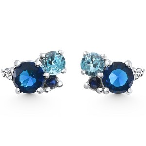 Pompeii3 4Ct Diamond & Blue Gemstone Hydrangea Bouquet Earrings Studs 14k Gold Lab Created - 1 of 3