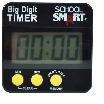 School Smart Big Digit Timer, Large LCD, 2-1/2 x 2-1/2 Inches, Black