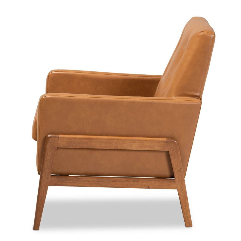 Perris Mid-Century Faux Leather Upholstered Wood Lounge Chair Walnut/Brown - Baxton Studio, 4 of 10