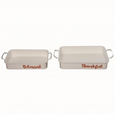 Transpac Metal White Harvest Enamel Trays Set of 2