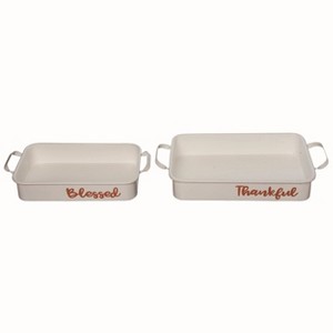 Transpac Metal 19 in. White Autumn Blessed Thankful Enamel Trays Set of 2 - 1 of 2