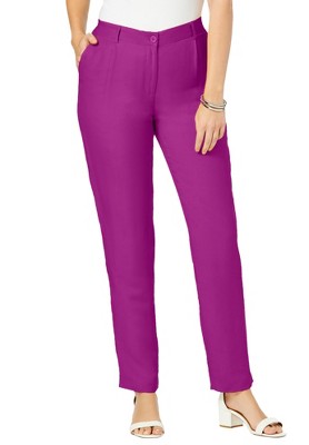 Jessica London Women’s Plus Size Linen Pleat-Front Pant, 30 W - Berry Pink