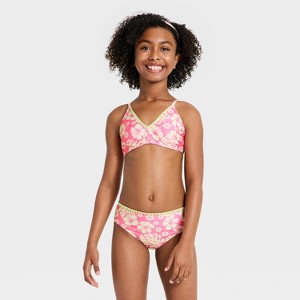 Girls' 2pc Hawaiian Bloom Bikini Set - art class™ Pink/Yellow XS