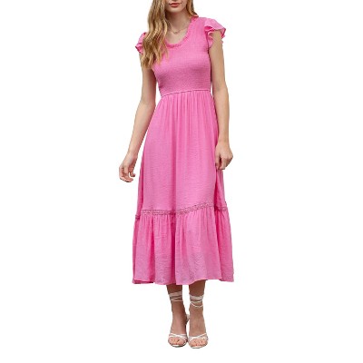 August Sky Women's Short Sleeve Smocked Midi Dress
