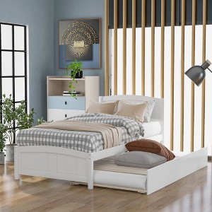 PAGED Upholstered Bed Queen Size Simple Modern Wooden Bed Frame with Twin XL Trundle, Storage Drawers and Headboard for Bedroom - 1 of 4