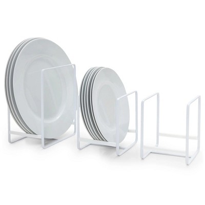 LunaLulinlk 3 Piece Plate Organizer for Kitchen Cabinet, Shelf, 2 Sizes for Pots, Pans, Cutting Boards (White)
