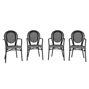 Flash Furniture 4 Pack Lourdes Indoor/Outdoor Commercial Thonet Bistro Stacking Chair with Arms, PE Rattan and Aluminum Frame - 1 of 4