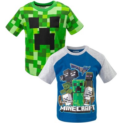 Minecraft Creeper 14-16 Pack Target Boys Big 2 T-shirts : Green/navy Graphic