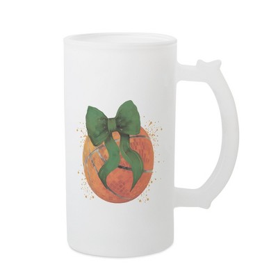 Elanze Designs Freezable Beer Stein Mug With Thumb Grip Handle, 16 Ounce Frosted Glass, Basketball With Green Bows