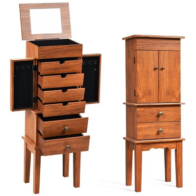 Costway Vintage Jewelry Cabinet Chest Storage Organizer Drawers&Mirror