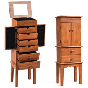 Costway Vintage Jewelry Cabinet Chest Storage Organizer Drawers&Mirror - 1 of 4