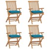 vidaXL - 4X Teak Wood Patio Chairs w/Light Blue Cushions - Foldable Outdoor Garden Seating for Terrace/Deck - 2 of 4