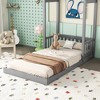 Twin House-shaped Roof Headboard Floor Bed,,(without slats),Grey - 3 of 4