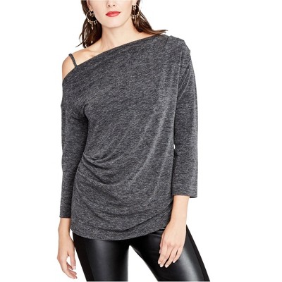 Rachel Roy Womens Asymmetrical Knit Blouse, Grey, X-Large