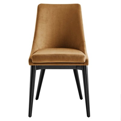 Cognac Velvet Upholstered Dining Chair with Black Wood Legs