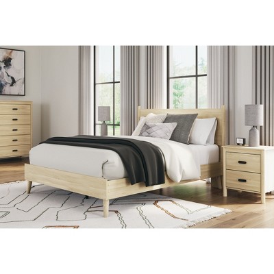 Beige Transitional Queen Platform Wood Bed