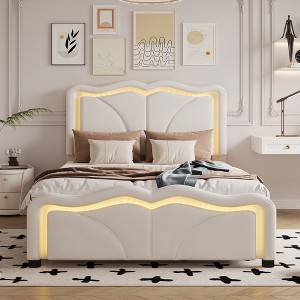 Twin Size Upholstered Platform Bed with Curve Shaped and Height-adjustbale Headboard - 1 of 4