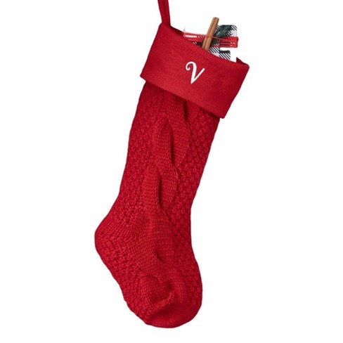 Personalization Mall Cozy Cable Knit Embroidered Initial Stocking, Red ...