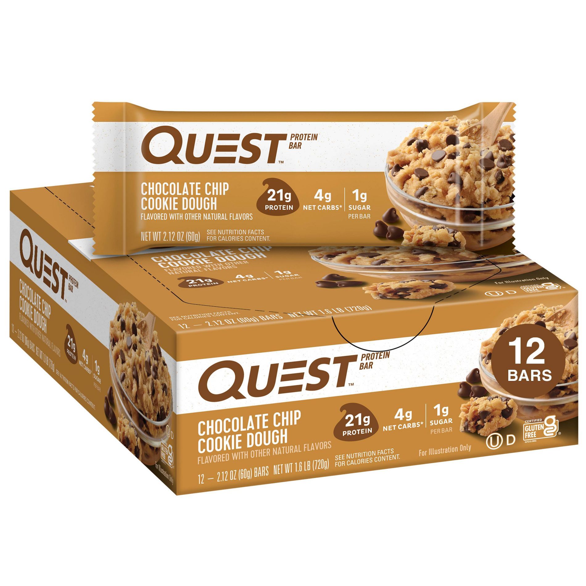 Quest Nutrition Protein Bar - Chocolate Chip Cookie Dough - 12ct