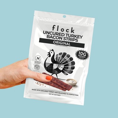 Flock Foods Uncured Original Turkey Bacon Strips - 10g Protein - 2oz